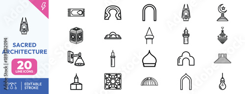 Sacred Architecture Icons Set.