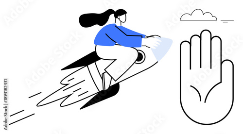 Innovation concept. Innovation driving progress illustrated by futuristic rocket and gesturing hand symbol. Innovation technology, ideas, motivation, creativity, and teamwork