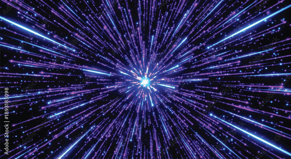 Εκτύπωση καμβά A abstract visualization of hyperspace travel or warp speed with bright blue and magenta light streaks radiating from a central point against a dark background