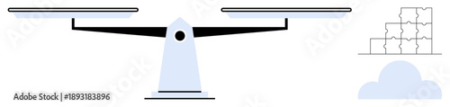 Balance concept. Balance with scales, stability and decision making. Balance in cloud computing with puzzle pieces. For business, technology, innovation, efficiency, strategy