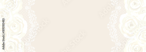 アンティーク風レースと白いバラの花のベクターイラスト