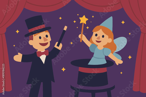 Fairy Magic Puppet Theater Flat Vector Illustration