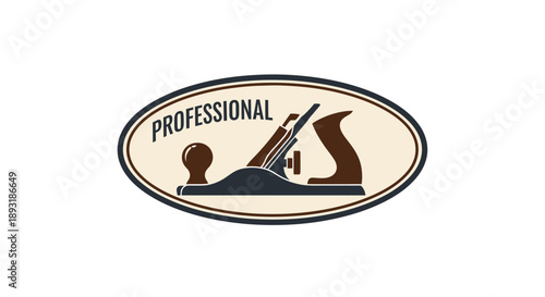 Professional Woodworking Hand Plane Tool in Oval Emblem Design.