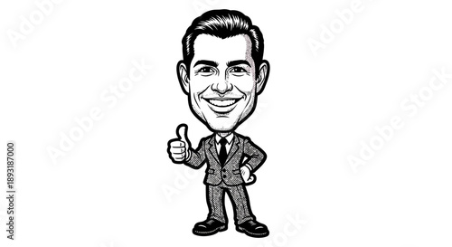 Cartoon of a businessman in a suit giving a thumbs up and a smile