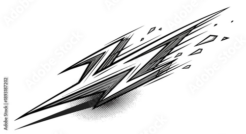 Dynamic abstract graphic of a stylized lightning bolt with sharp angular lines and motion streaks, powerfully symbolizing speed, energy, and rapid acceleration in a modern visual design