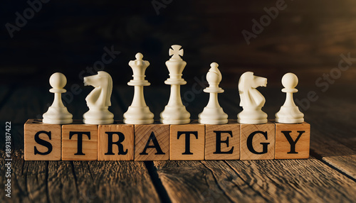 Chess Strategy Concept with Wooden Blocks