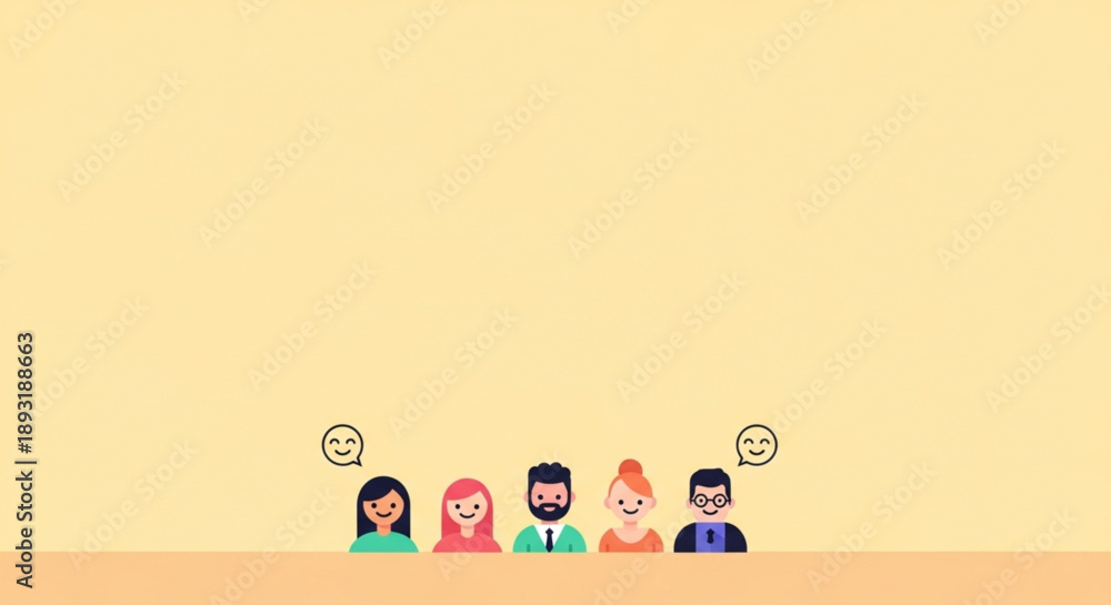 Fototapeta premium Happy people characters expressing emotions with smile symbols, mental health awareness, positivity and supportive community vector