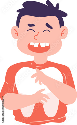 Boy Character Wiping After Meals Dental Hygiene Habit