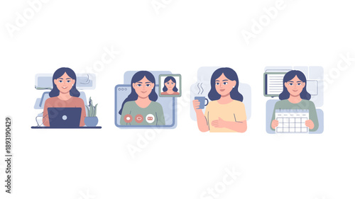 A woman engaged in various daily activities, showcasing lifestyle aspects.