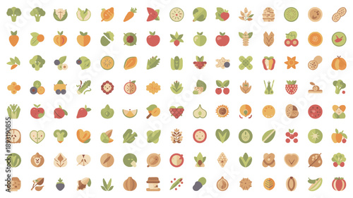 A vibrant collection of fresh and colorful food icons.