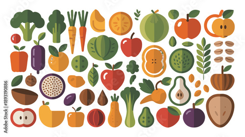 A vibrant array of fresh, colorful fruits and vegetables.