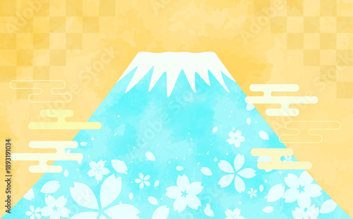 桜柄の富士山イラスト_横