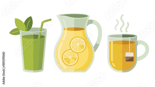 Refreshing drinks in various forms displayed artfully.