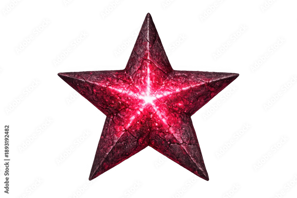 Obraz premium Glowing red star with textured surface, a symbol of success, achievement, and awards, isolated on transparent background