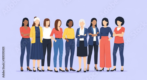 Empowered women from different professions united together, female strength, career diversity and equality concept for women’s day vector illustration