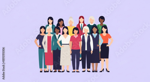 Empowered women from different professions united together, female strength, career diversity and equality concept for women’s day vector illustration