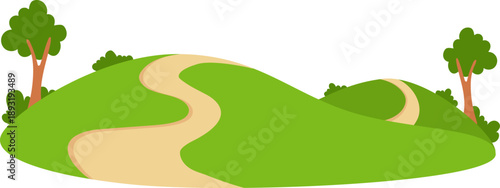 Rolling Green Hills with Trees and Winding Cart Paths