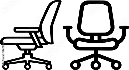 Two office chairs with wheels featuring an ergonomic design for comfortable work environment and modern style