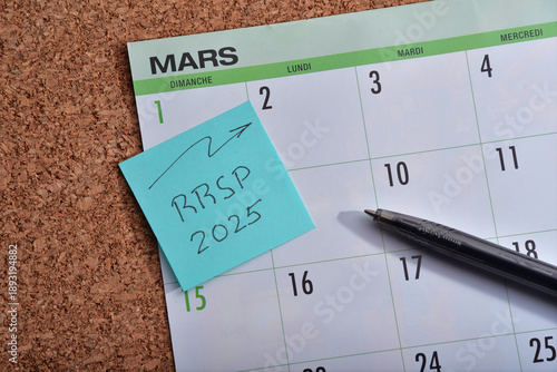 March calendar with note about RRSP deadline to subscribe for year 2025