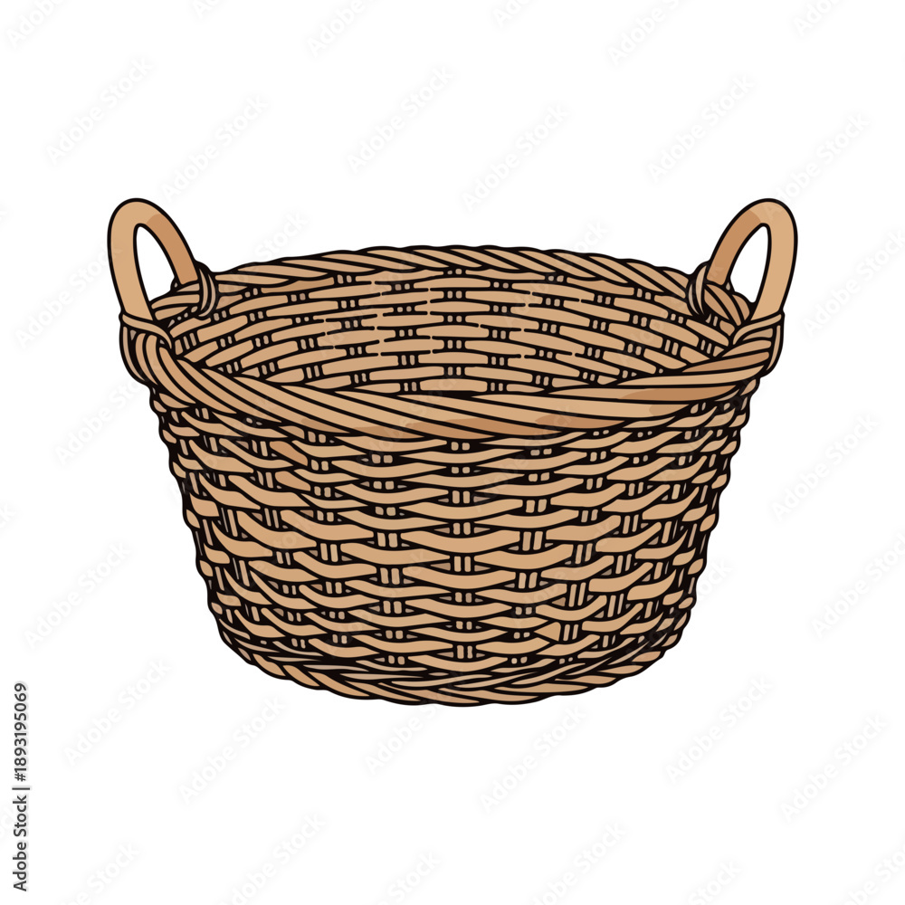 Obraz premium Woven Wicker Basket Vector Illustration With Handles