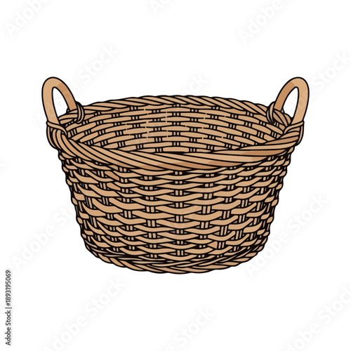 Woven Wicker Basket Vector Illustration With Handles