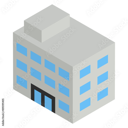 アイソメトリックで描かれたブロック風の低層ビルのイラスト