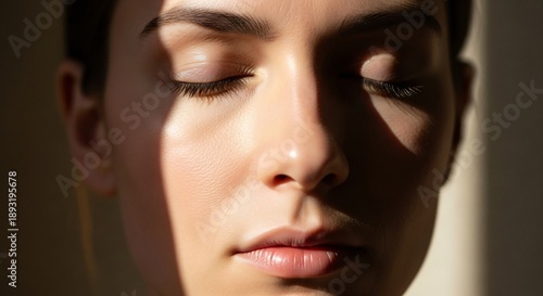 Intimate Portrait of Woman Experiencing Deep Emotion, Realistic Sunlight & Sensory Feelings Close Up
