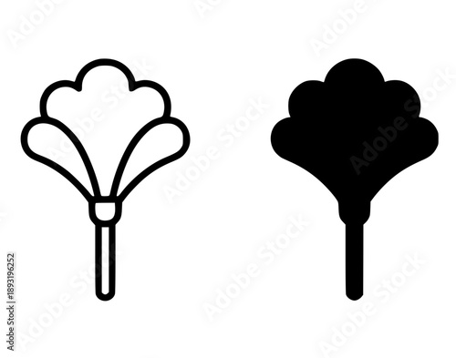 Simple feather duster icon, black and white in outline and silhouette style