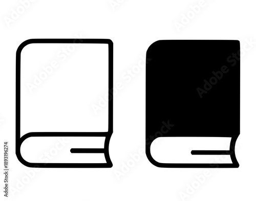 Simple book icon, black and white in outline and silhouette style