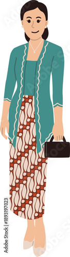 Wanita memakai Kebaya Adat Jawa dan Kain Batik