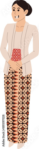 Wanita memakai Kebaya Adat Jawa dan Kain Batik