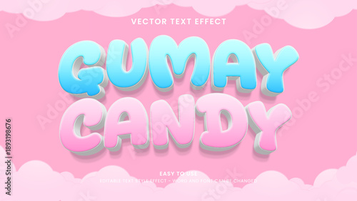 editable text effect gumay candy 3d style premium vector