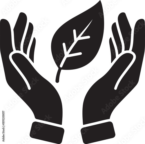 Hands cradling a leaf, representing ecological responsibility and guardianship of nature. isolated on white background, illustration