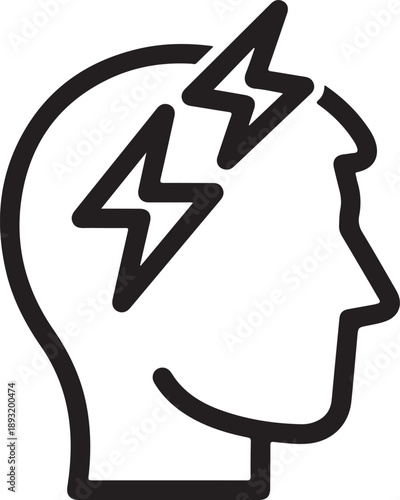 An iconic representation of intense head pain or a powerful sudden burst of thought isolated on white background, illustration