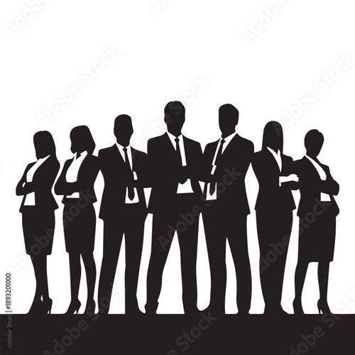 Business people , silhouettes, group of standing business men and businesswomen	
