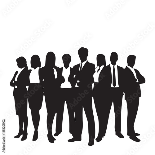 Business people , silhouettes, group of standing business men and businesswomen	
