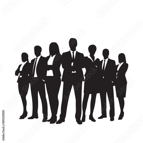 Business people , silhouettes, group of standing business men and businesswomen	
