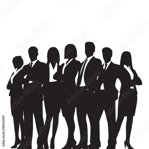 Business people , silhouettes, group of standing business men and businesswomen	
