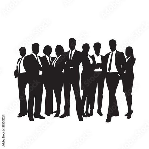 Business people , silhouettes, group of standing business men and businesswomen	
