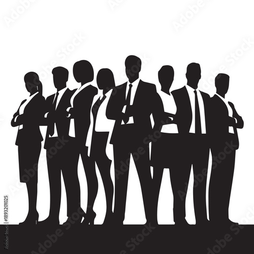 Business people , silhouettes, group of standing business men and businesswomen	
