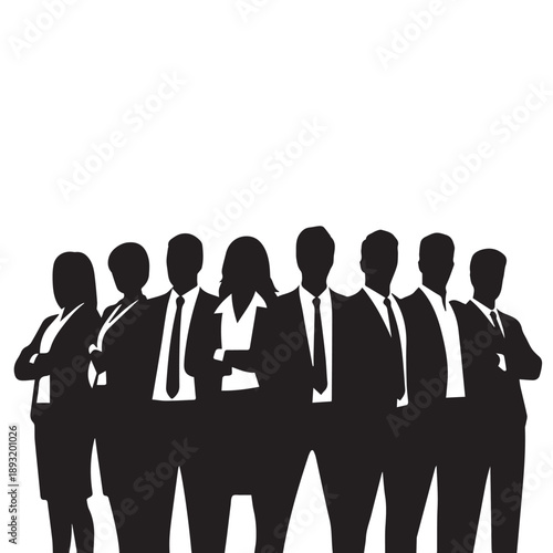 Business people , silhouettes, group of standing business men and businesswomen	
