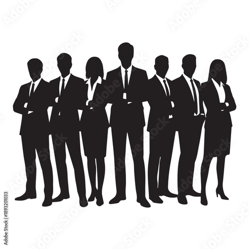 Business people , silhouettes, group of standing business men and businesswomen	
