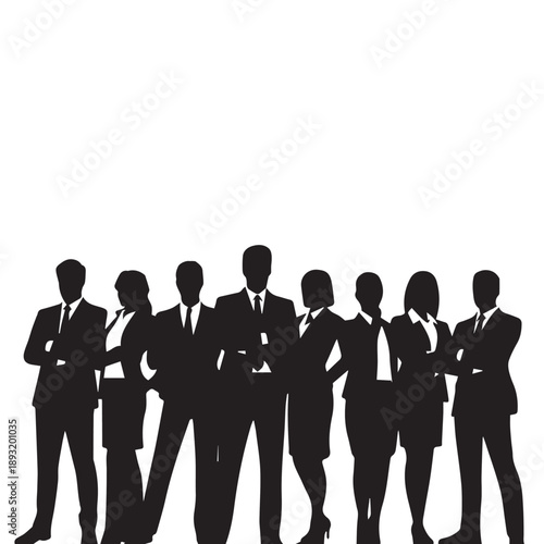 Business people , silhouettes, group of standing business men and businesswomen	
