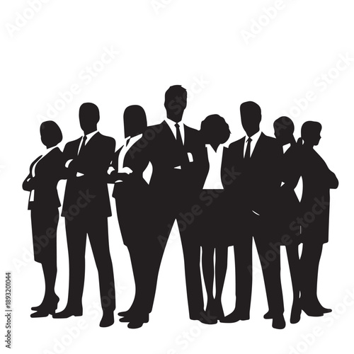 Business people , silhouettes, group of standing business men and businesswomen	
