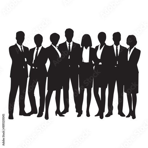 Business people , silhouettes, group of standing business men and businesswomen	
