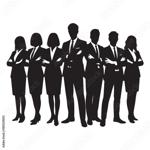 Business people , silhouettes, group of standing business men and businesswomen	
