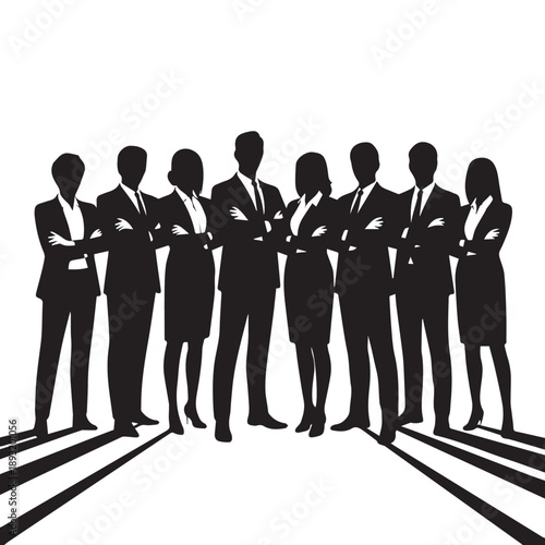 Business people , silhouettes, group of standing business men and businesswomen	
