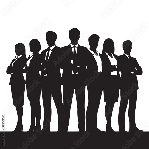 Business people , silhouettes, group of standing business men and businesswomen	
