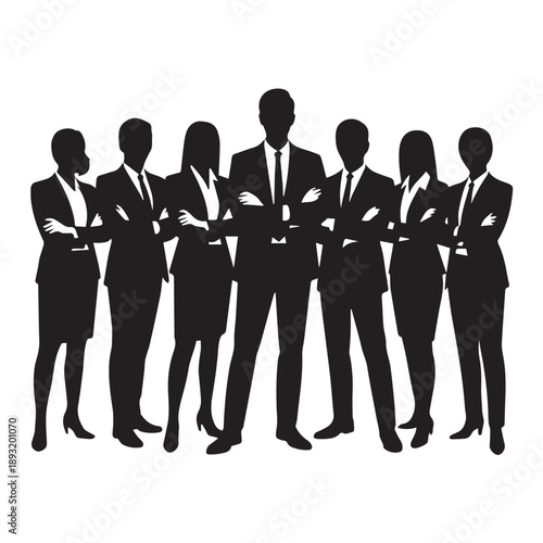Business people , silhouettes, group of standing business men and businesswomen	

