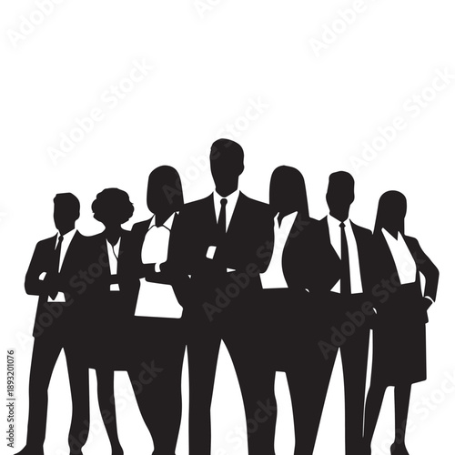 Business people , silhouettes, group of standing business men and businesswomen	
